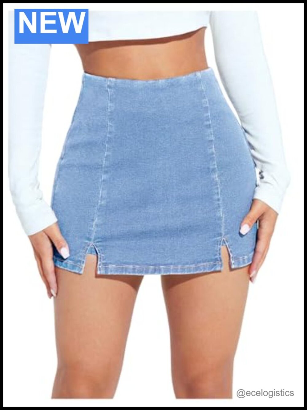 High Waisted Denim Skorts with Split Hem, Medium Stretch